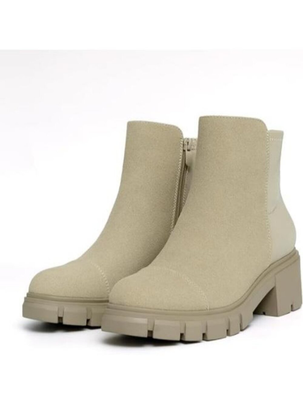 Women's Ankle Boots Platform Lug Sole Chunky Heel Booties Side Zipper Apricot - Picture 2 of 6